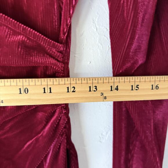 Chocolate Dress Womens Medium Red Velvet Long Sleeve Ruched Wrap Vampire Witchy - Picture 5 of 8